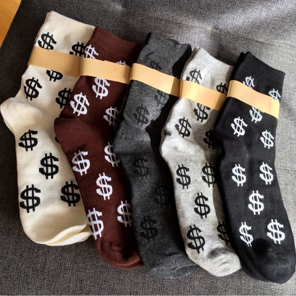 Novelty Dollar Sign Socks, Neutral Colors (1 Pair), Adult Size